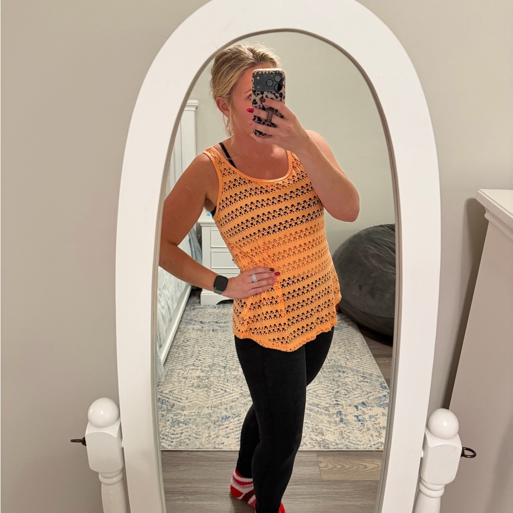 Orange and Black Women's Sleeveless Top